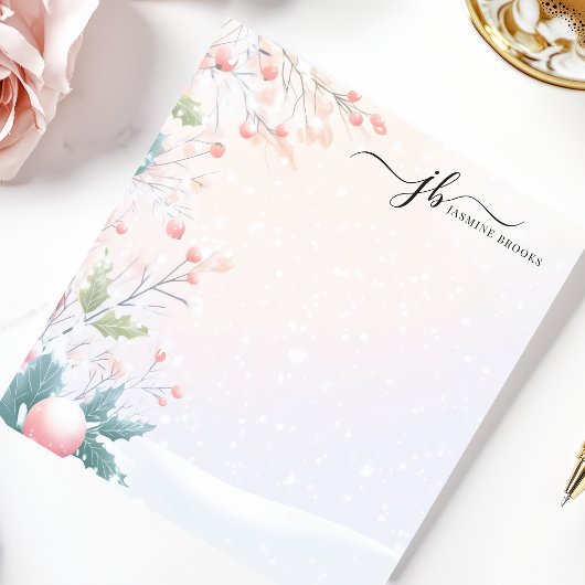 Frosted Berry Winter Waterverf gepersonaliseerd Notitieblok