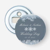 Frosted Blauw Winter Bruiloft Custom Button Flesopener (Voorkant)