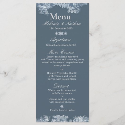 Frosted Blauw Winter Bruiloft Custom Menu (Voorkant)