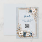 Frosted Bloom Dusty Blue and Gold Wedding Informatiekaartje (Voorkant / Achterkant)
