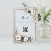 Frosted Bloom Dusty Blue and Gold Wedding Informatiekaartje (Staand voorkant)