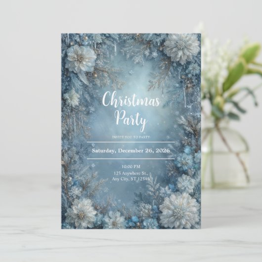 Frosted Bloom Winter Bloemen Kerstmis Kaart (Staand voorkant)