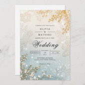 Frosted Bloom Winter Romance Wedding Kaart (Voorkant / Achterkant)