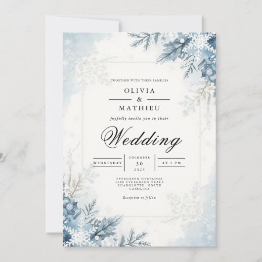 Frosted Bloom Winter Wedding Kaart (Voorkant)