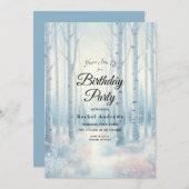  Frosted Blue Birch Forest Birthday Party Kaart (Voorkant / Achterkant)