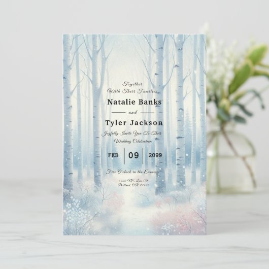 Frosted Blue Birch Forest bruiloft Kaart (Staand voorkant)