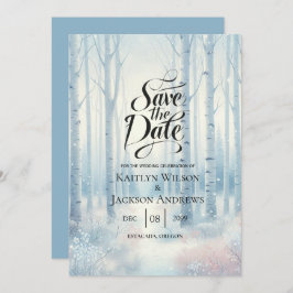 Frosted Blue Birch Forest bruiloft Save The Date