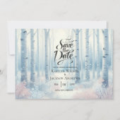 Frosted Blue Birch Forest bruiloft Save The Date (Voorkant)