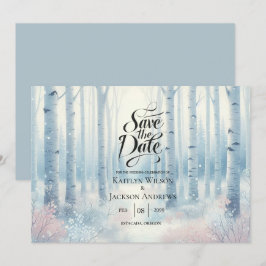 Frosted Blue Birch Forest bruiloft Save The Date