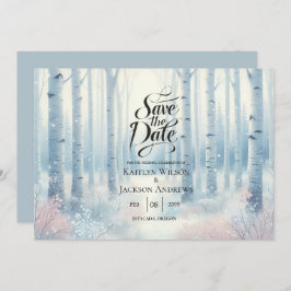 Frosted Blue Birch Forest bruiloft Save The Date