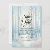 Frosted Blue Birch Forest bruiloft Save The Date (Voorkant)
