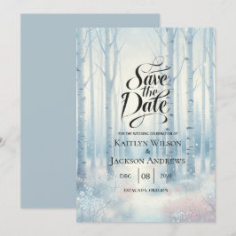Frosted Blue Birch Forest bruiloft Save The Date
