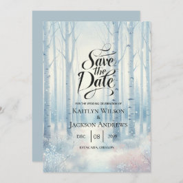 Frosted Blue Birch Forest bruiloft Save The Date
