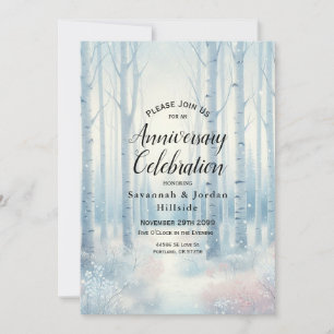 Frosted Blue Birch Forest Jubileum Party Kaart