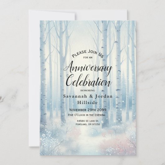 Frosted Blue Birch Forest Jubileum Party Kaart (Voorkant)