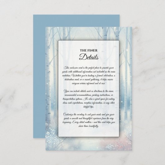 Frosted Blue Birch Forest Wedding Informatiekaartje (Voorkant / Achterkant)