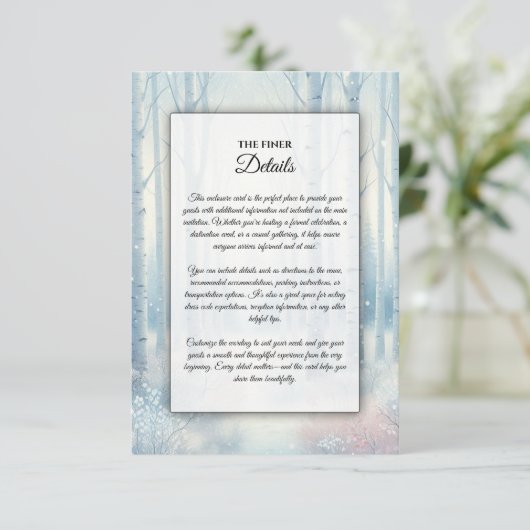 Frosted Blue Birch Forest Wedding Informatiekaartje (Staand voorkant)