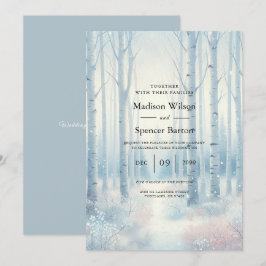 Frosted Blue Birch Forest Wedding Kaart