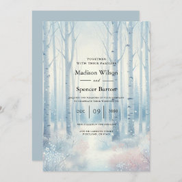 Frosted Blue Birch Forest Wedding Kaart