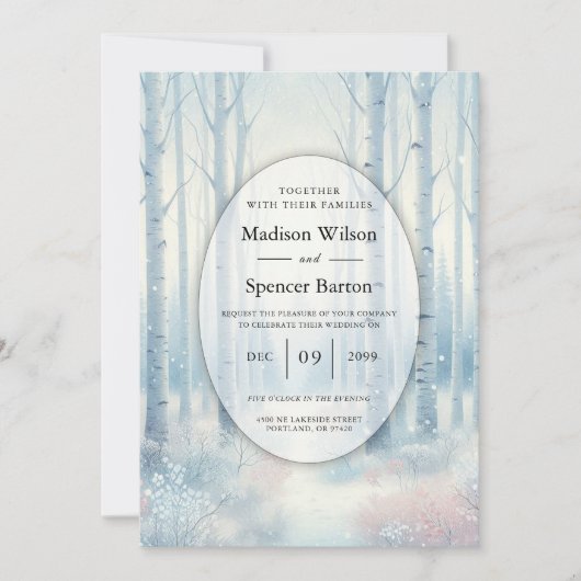 Frosted Blue Birch Forest Wedding Kaart (Voorkant)