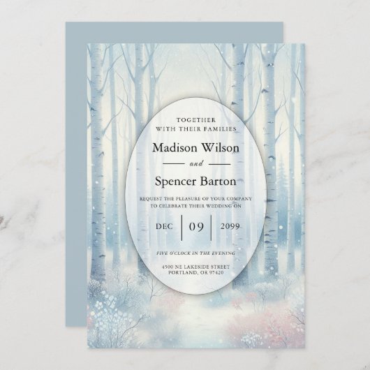 Frosted Blue Birch Forest Wedding Kaart (Voorkant / Achterkant)