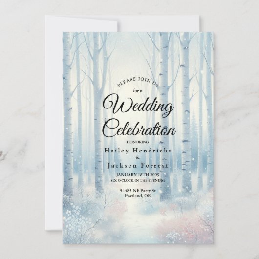 Frosted Blue Birch Forest Wedding Kaart (Voorkant)