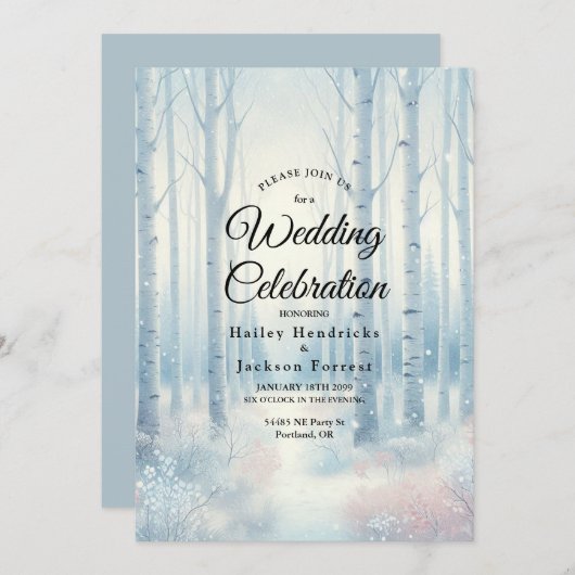 Frosted Blue Birch Forest Wedding Kaart (Voorkant / Achterkant)