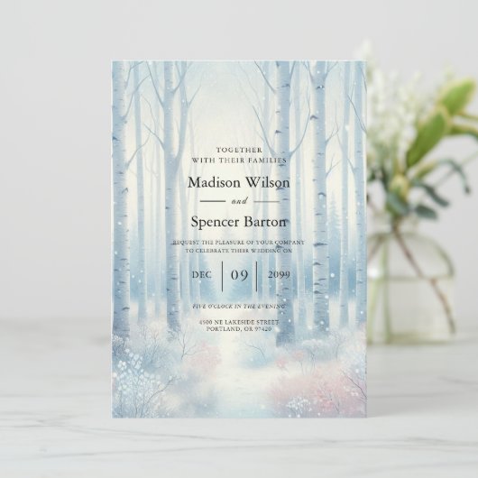 Frosted Blue Birch Forest Wedding Kaart (Staand voorkant)