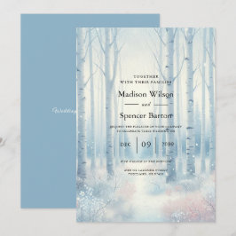 Frosted Blue Birch Forest Wedding Kaart