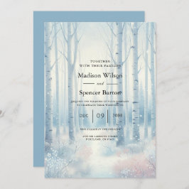 Frosted Blue Birch Forest Wedding Kaart