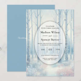 Frosted Blue Birch Forest Wedding Kaart
