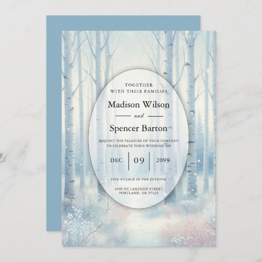 Frosted Blue Birch Forest Wedding Kaart (Voorkant / Achterkant)