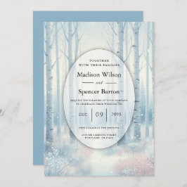 Frosted Blue Birch Forest Wedding Kaart