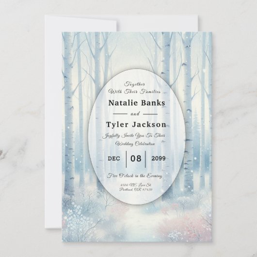 Frosted Blue Birch Forest Wedding Kaart (Voorkant)