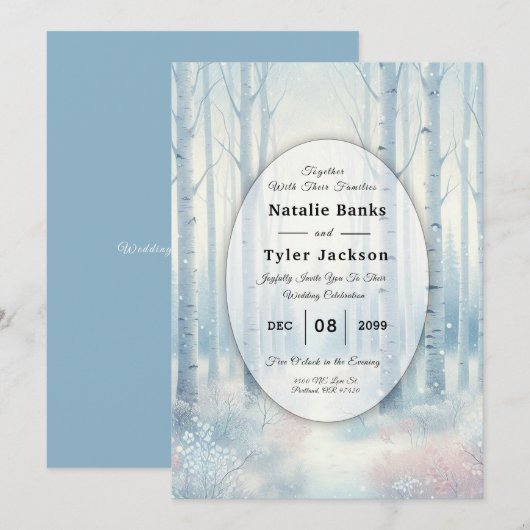 Frosted Blue Birch Forest Wedding Kaart (Voorkant / Achterkant)