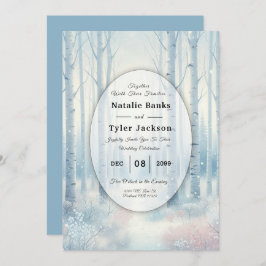 Frosted Blue Birch Forest Wedding Kaart