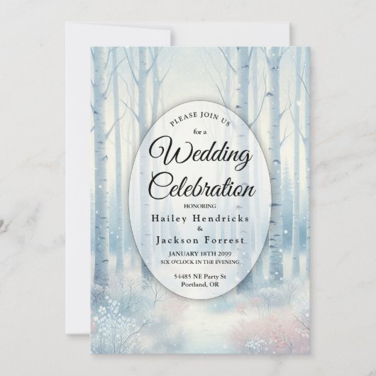 Frosted Blue Birch Forest Wedding Kaart (Voorkant)