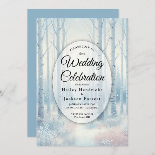 Frosted Blue Birch Forest Wedding Kaart (Voorkant / Achterkant)