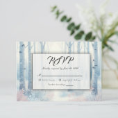 Frosted Blue Birch Forest Wedding RSVP Kaartje (Staand voorkant)
