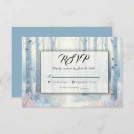 Frosted Blue Birch Forest Wedding RSVP Kaartje