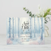 Frosted Blue Birch Forest Wedding Save The Date (Staand voorkant)