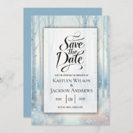 Frosted Blue Birch Forest Wedding Save The Date