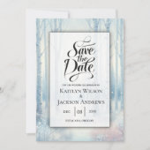 Frosted Blue Birch Forest Wedding Save The Date (Voorkant)