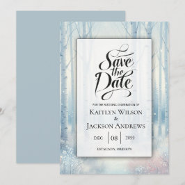 Frosted Blue Birch Forest Wedding Save The Date