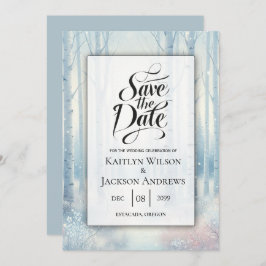 Frosted Blue Birch Forest Wedding Save The Date