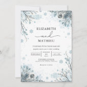 Frosted Blue Botanical Winter Wedding Kaart (Voorkant)