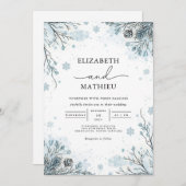 Frosted Blue Botanical Winter Wedding Kaart (Voorkant / Achterkant)
