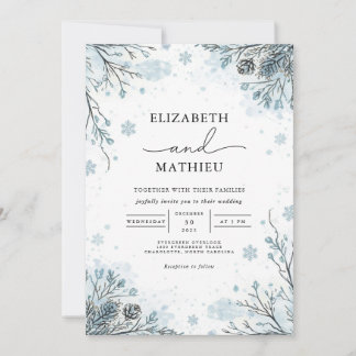 Frosted Blue Botanical Winter Wedding Kaart