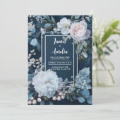 Frosted Blue Floral Wedding Kaart (Staand voorkant)