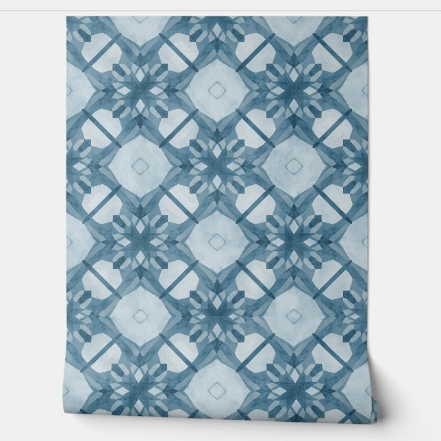 Frosted Blue Geometric Snowflake Behang (Afrollen)